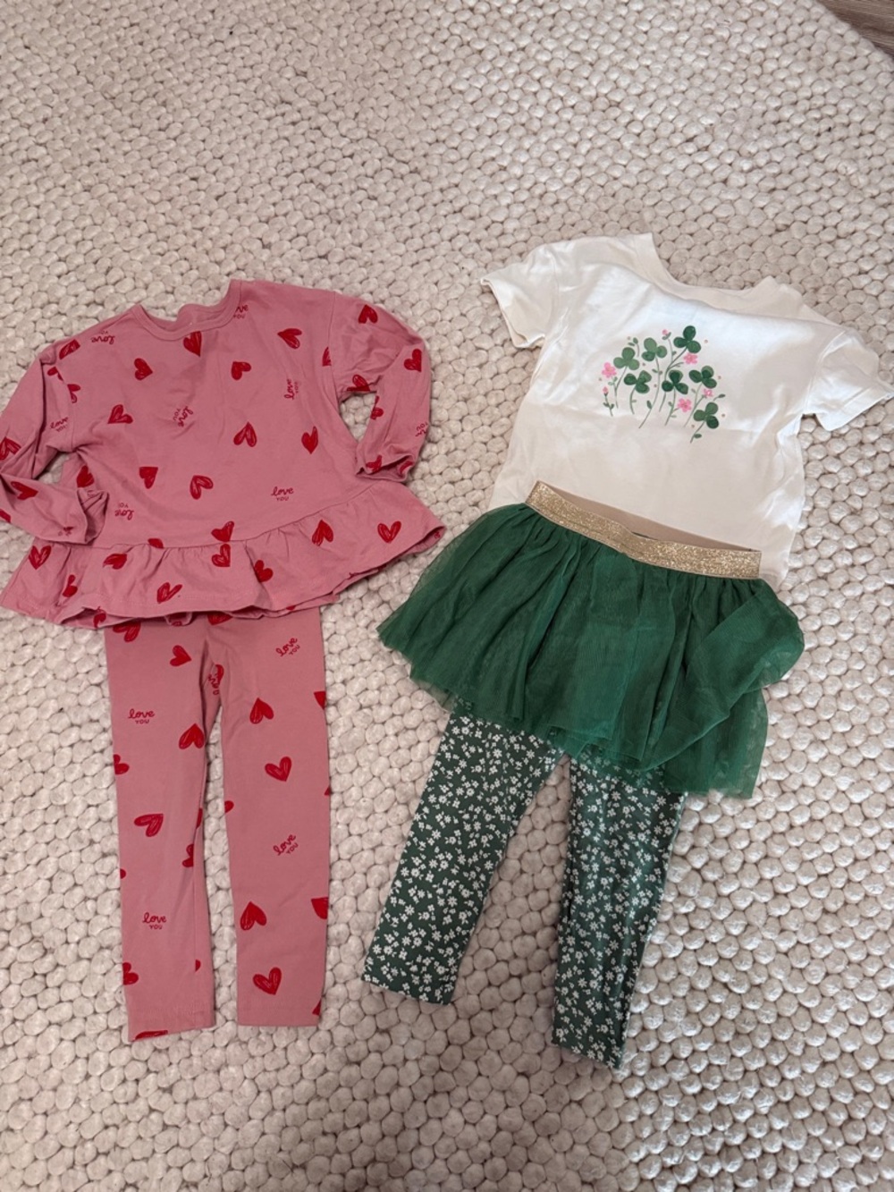 Carters Girls Heart Print Pink Peplum Top & Leggings Set & Cat & Jack Clover
